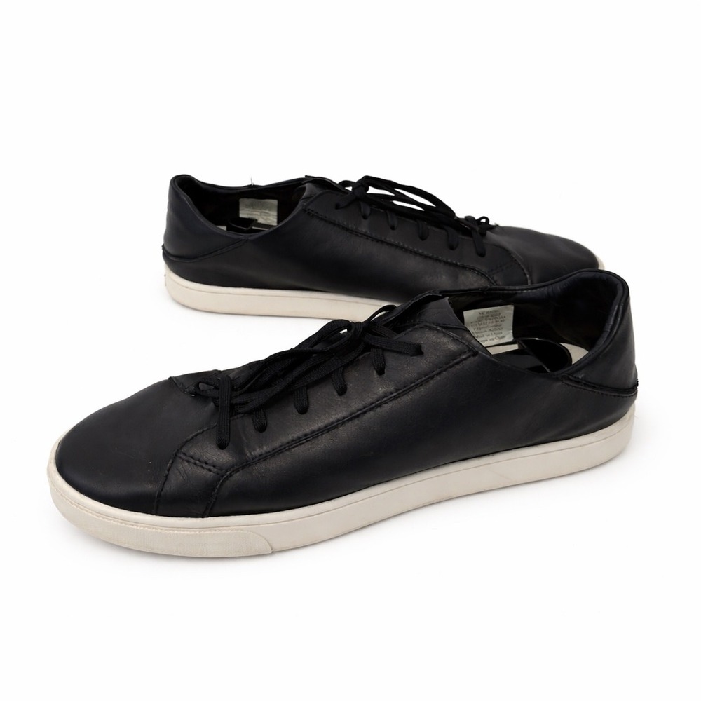 OluKai Kahu Pahaha Mens Black Leather Low Top Sneakers 10414-4019 Size 12